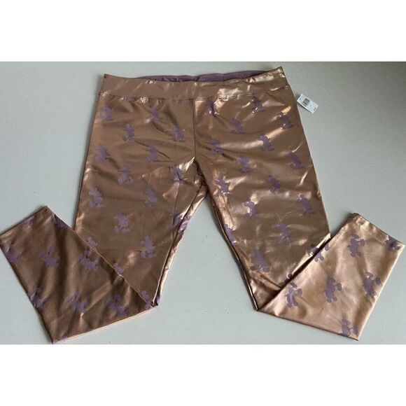 Disney Parks Mickey Mouse Rose Gold Metallic Women's Leggings Size 1X NEW - Picture 1 of 15